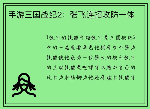 手游三国战纪2：张飞连招攻防一体