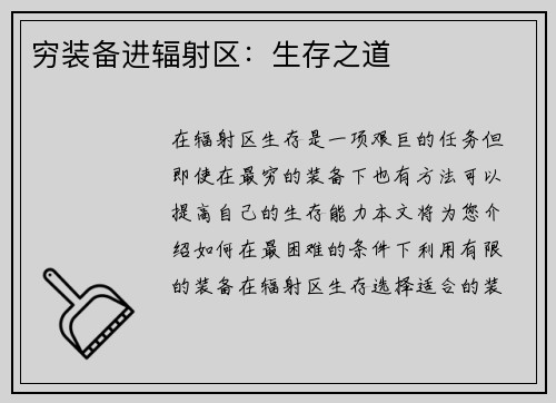 穷装备进辐射区：生存之道