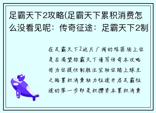 足霸天下2攻略(足霸天下累积消费怎么没看见呢：传奇征途：足霸天下2制霸攻略指南)